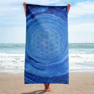 Bade und Saunahandtuch  blau-Lebensblume